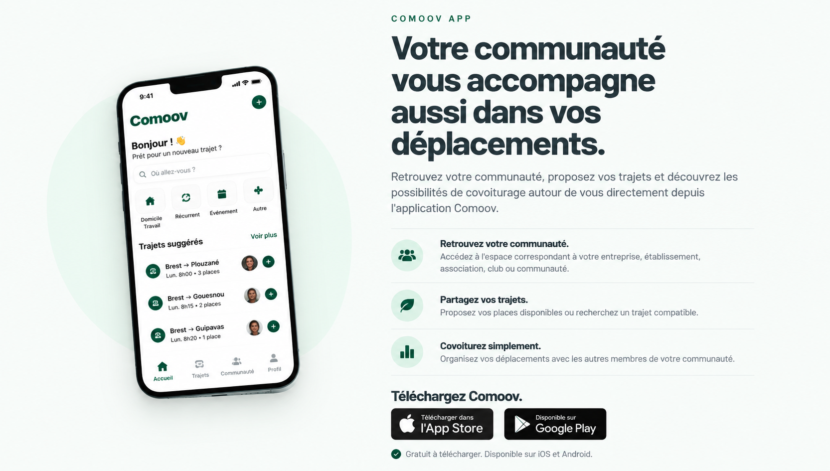 Aperçu de l’application Comoov