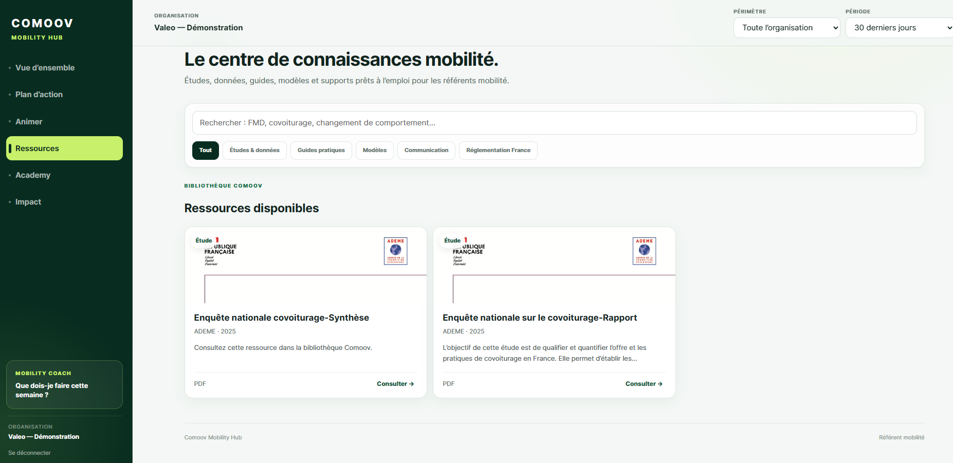 Bibliothèque de ressources du Comoov Mobility Hub